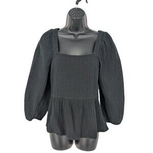 Madewell Peplum Top Women Size S Gauze Balloon Sleeve Office Career Y2K Textured